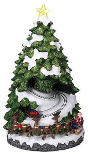 Villaggio Natalizio in Resina Albero di Natale con 2 Trenini Luci e Suoni 23x23xh42 cm