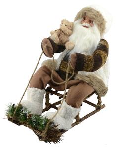 Pupazzo Babbo Natale su Slitta con Movimento 27x50x44cm Bianco e Marrone