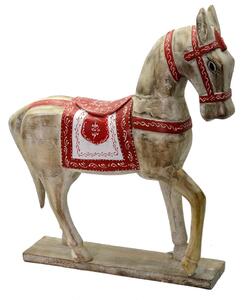Cavallo in Legno 41x61x10cm Decorazione Naturale e Rosso