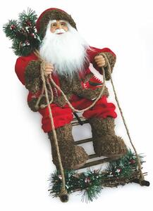 Pupazzo Babbo Natale Luminoso con Slitta 6 Led in Stoffa H60 cm Soriani Rosso