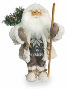 Pupazzo Babbo Natale Luminoso con Aghi di Pino 6 Led in Stoffa H46 cm Soriani Bianco