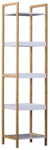 Scaffale Portaoggetti a 5 Ripiani in Bambù e MDF Bianco e Legno Naturale 32x30x130 cm
