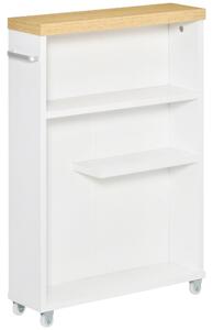 Mobiletto a Colonna da Bagno Portaoggetti 50x13x67,5 cm con Ruote in Legno Bianco