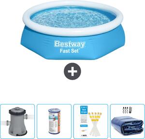 Piscina gonfiabile rotonda Bestway Fast-Set - 244 x 61 cm - blu - inclusa pompa - filtro - strisce reattive - tenda da sole