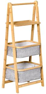 Mobiletto Bagno Pieghevole 3 Ripiani 44,5x33x108 cm in Bambù e Poliestere Grigio