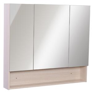 Specchio Armadietto da Bagno Pensile 3 Ante in Legno 90x13.5x80 cm