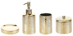 Set di 4 Accessori Bagno in Ceramica dorata dispenser sapone porta sapone portaspazzolini bicchiere Beliani