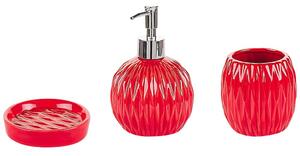 Set di 3 Accessori Bagno in Ceramica rossa dispenser sapone porta sapone portaspazzolini Beliani