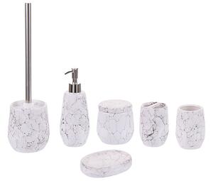Set di 6 Accessori Bagno in Ceramica bianca dispenser sapone porta sapone bicchiere portaspazzolini contenitore scopino bagno Beliani