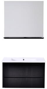 Mobile Bagno Sospeso 80 cm a 2 Cassetti con Specchio e Lavabo Goteborg Nero