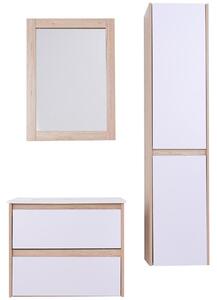 Mobile Bagno Sospeso 60 cm a 2 Cassetti 1 Specchio 1 Colonna Montana Rovere