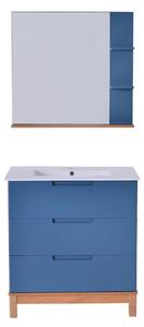 Mobile Bagno 80 cm con Lavabo e Specchio in MDF Holland Blu