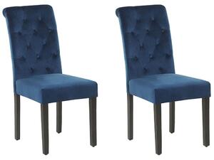 Set di 2 Sedie da Pranzo Tessuto Velluto Blu con Anello Decorativo Glam Design Moderno Gambe in Legno Nero Beliani