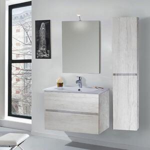 Mobile da Bagno Sospeso con Colonna Mazzoni Maiorca Light Bianco Frassinato P18x70 cm