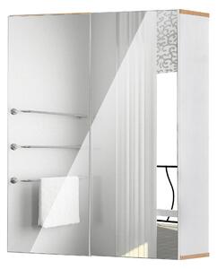 Pensile da Bagno 2 Ante Specchio 60x20,5x75 cm in Legno Bianco e Rovere