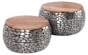 Riess-ambiente Set di 2 tavolini rotondi STONE MOSAIC 65 cm argento legno di mango metallo mosaico design tavolino tavolino