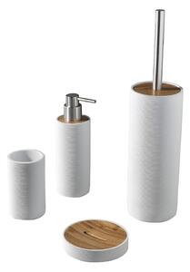 Set 4 Accessori da Bagno in Resina TFT Accessories Bianco Rigato e Bambù