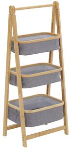 3 Cestini in Tessuto con Supporto Pieghevole 45x31,5x108 cm in Bambù Grigio