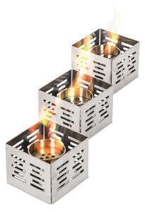 Set 3 Biocamini da Tavolo 10x10xH8 cm in Acciaio Satinato Set Skato Grigio Cromo