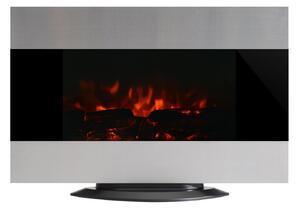 Camino Elettrico da Parete o Terra Effetto Fiamma 1000W/2000W Inox e Nero