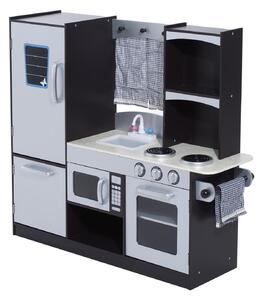 Cucina Giocattolo per Bambini con Frigo e Microonde Nera e Grigia