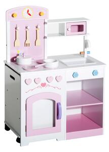 Cucina Giocattolo per Bambini in Legno con Sedia e Accessori 60x35x87 cm
