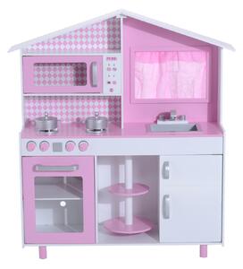 Cucina Giocattolo per Bambini con Accessori in Legno Rosa 110x32.5x99.5 cm