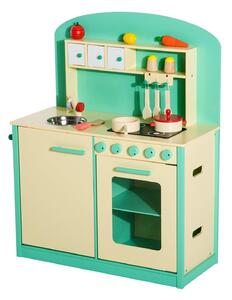 Cucina Giocattolo per Bambini con Accessori in Legno Verde 70x30x88 cm