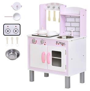 Cucina Giocattolo per Bambini 55x30x80 cm in Pino e MDF con Accessori Rosa