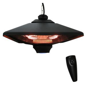Stufa Alogena a Sospensione Ø43x25 cm 2000W con Luce LED e Telecomando Nera