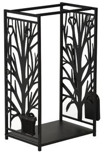 Portalegna Legnaia 46x29x70 cm in Acciaio con Attrezzi Nero