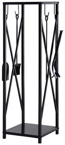 Portalegna per Camino 34x34x111 cm con Accessori in Metallo Nero