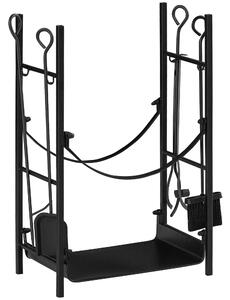 Portalegna per Camino 44,5x29,5x73 cm con Accessori in Metallo Nero