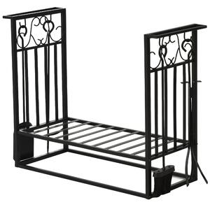 Portalegna Legnaia 75x30x60 cm in Acciaio con Attrezzi Nero
