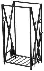 Portalegna per Camino con 4 Attrezzi 46x30x76 cm in Acciaio Nero