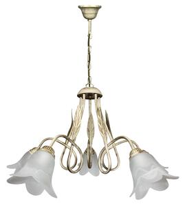 Lampadario 5xE14 Montatura Avorio Oro Vetro Spugnato Bianco E-Energy Amelia