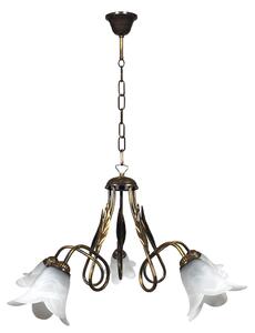Lampadario 5xE14 Montatura Marrone Oro Vetro Spugnato Bianco E-Energy Amelia