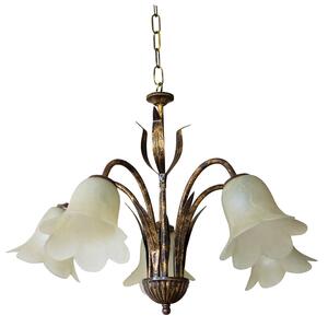 Lampadario 5xE14 Montatura Marrone Vetro Nuvolato Paglierino E-Energy Irene
