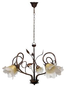 Lampadario 5xE14 Montatura Marrone Rame Vetro Satinato Sfumato Ambra E-Energy Melania