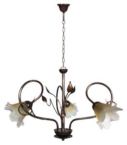 Lampadario 3xE14 Montatura Marrone Rame Oro Vetro Satinato Sfumato Ambra E-Energy Melania