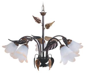 Lampadario 5xE14 Montatura Marrone Ramato Vetro Bianco Sfumato Ambra E-Energy Giulia