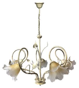 Lampadario 5xE14 Montatura Avorio Oro Vetro Satinato Sfumato Ambra E-Energy Melania