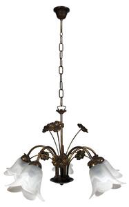 Lampadario 5xE14 Montatura Marrone Oro Vetro Alabastro Bianco E-Energy Vera