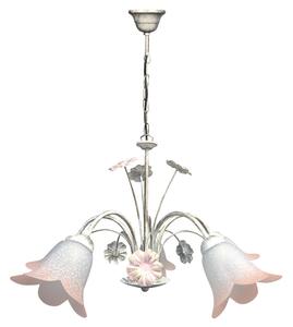 Lampadario 5xE14 Montatura Bianco Oro Vetro Scavo Sintetico Bianco Sfumato Rosa E-Energy Vera