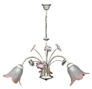 Lampadario 3xE14 Montatura Bianco Oro Vetro Ss Bianco Sfumato Rosa E-Energy Vera