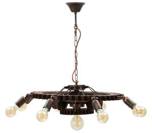 Lampadario Ingranaggio Double Ø73,5x16 cm in Ferro e Legno Nero e Rame
