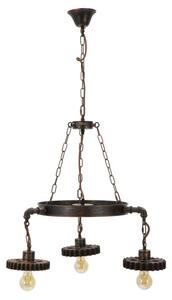 Lampadario Ingranaggio 3 Luci Ø54x104 cm in Ferro e Legno Nero e Rame