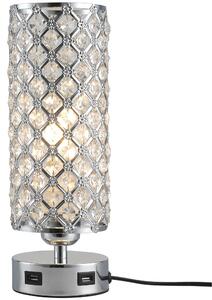 Lampada da Comodino Abat Jour con Paralume in Cristallo e 2 porte USB Ø10,8x30 cm