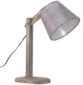 Lampada da Tavolo Paralume in Lino e Legno di Paulonia Grigio