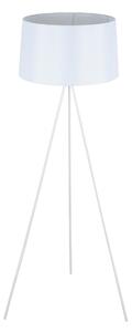 Lampada da Terra Treppiede in Metallo con Paralume in Lino Bianco Ø48x156 cm